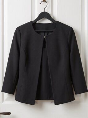 Roz & Ali Textured Top Clasp Closure Black Career Blazer Women's Size Large